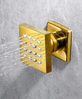 Top Shelf Thermostatic Shower System With Bumpin Bluetooth Music And Lit 64 Color LED Display Concealed PVD Gold Trim Kit featuring brass valve and multiple jets.