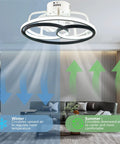 Flush Mount Ceiling Fan With Lights 19.69 Inch in living room showing air circulation for winter and summer modes.
