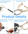 Heavy Duty Gold U Shape D Ring Screw Eyes 15 Pack Rust Resistant Alloy Strap Hardware For Bags Saddlery And Rigging Snap On Hassle Free Rock Solid Gear Upgrade installation steps with key and screw in four images.