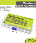 800Pcs Micro Screws Set M1 To M1.7 For Electronics Repair in clear box, bright nickel plated, 16 lengths, ideal for devices.