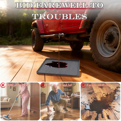 27 Inch By 27 Inch Silicone Drip Tray Mat With Raised Edge For Garage And Driveway Protects Floors From Oil Leaks Non Slip