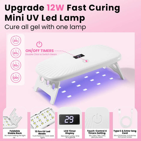 All In One Polygel Toe Nail Kit With UV Light, Includes 3 Color Polygel 15ml Each, 12W Mini Nail Lamp with LCD timer and USB cord
