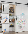 42 By 84 Inch Sliding Barn Door With Seven Foot Hardware Kit And Handle, Floor Guides, Pre Drilled Holes, Easy Assembly, Waterproof PVC Surface, H Frame, White Finish, DIY Friendly Installation Manual Included, shown in a kitchen setting