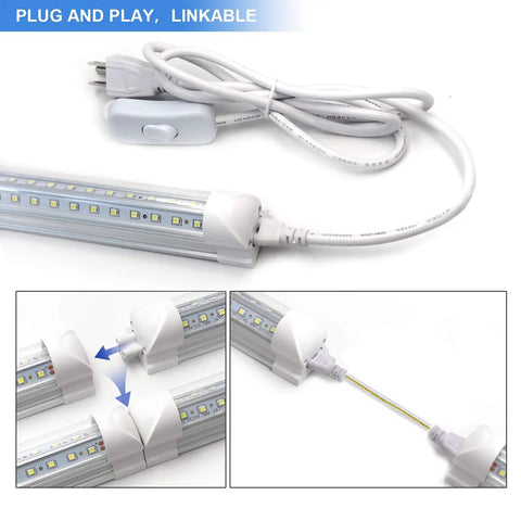 10 Pack 8 Foot LED Shop Light Fixture With 90W T8 Integrated LED, 6500K Bright White, power cord, connectors, plug and play