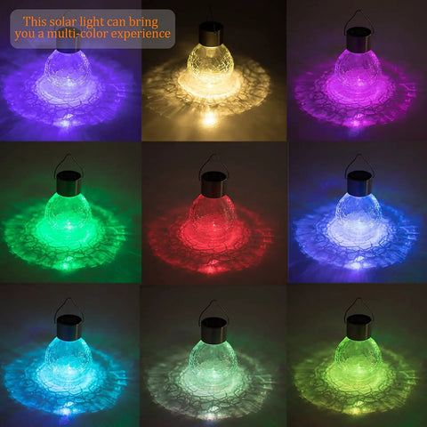 4 Pack Solar Lanterns With Shepherd Hooks No Wiring Easy Setup Outdoor Color Changing Crackle Glass 3 Lumens Waterproof Garden Lights for Pathway Backyard Decor lit in various colors