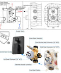Details of Matte Black All-In-One Shower System With 12-Inch LED Square Rain Shower Head And Handheld Spray, wall mounting diagram