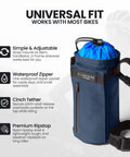Cosmic Blue 1.6L Adjustable Handlebar Stem Bag With Zipper Pocket Weather Resistant Ripstop Secure Cord on display.