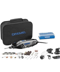 Dremel 4300 rotary tool with LED light; includes black carrying case, blue accessory box, and 40 attachments.