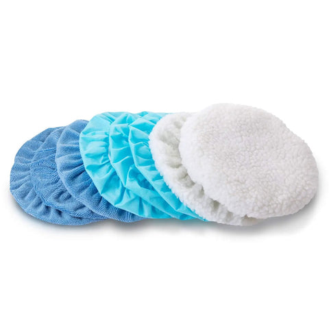 20 Piece 9 To 10 Inch Car Polisher Bonnet Pads Microfiber Polishing Pad Covers For Orbital Buffers displayed in assorted colors