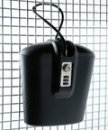 Portable Indoor Outdoor Lock Box Safe With 3 Digit Combo And Key Access, Heavy Duty Steel Cable, black lock box on metal grid