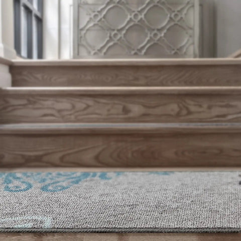 Non Slip Stair Treads Carpet Floral Gray Peel And Stick Set Of 13 8x30 Inches on wood stairs