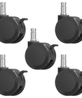 Set of five black Office Chair Wheels With Brakes 2.36 Inch Diameter Locking Caster Replacement for carpet and hardwood floors.