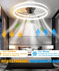 20 Inch Smart Ceiling Fan With Remote And App Control And Light in modern bedroom highlighting airflow directions