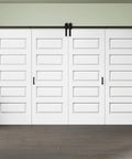 128 By 84 Inch Pre Assembled Bifold Barn Door With Five Lite Bi Fold Sliding Closet Doors And Hardware Kit Included 136 Inch Track Kit For Two Doors Easy To Install Moisture And Warp Resistant Pre Drilled Holes