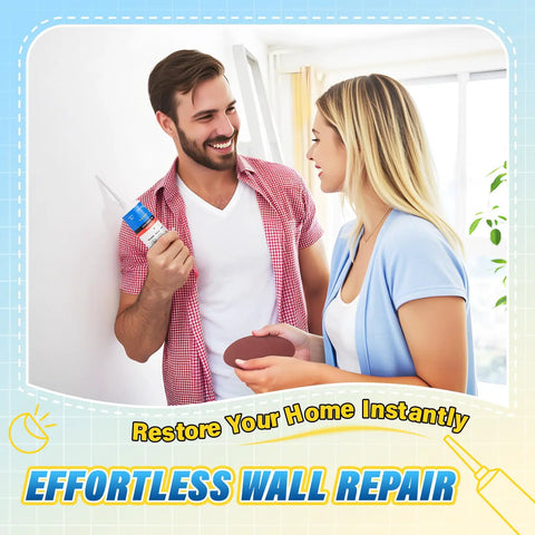Couple using 9 Pack Drywall Repair Kit With Putty And White Drywall Mud For Holes Cracks And Gaps All In One Surface Repair System