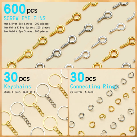 Top Shelf Steel Pin Vise Hand Drill Kit Boasting 670 Pcs Rad Craft Gear featuring screw eye pins, keychains, and connecting rings.