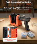 Pocket Hole Jig Kit for Woodworking With Adjustable Half Inch Three Quarters Inch One And A Half Inch Settings on workbench
