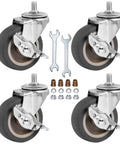 Heavy Duty 3 Inch Stem Casters Set Of 4 With Brakes, Swivel Wheels for workbenches, trolleys, and furniture dollys with tools and accessories.