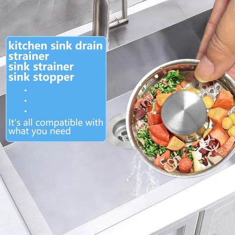 Slick Three In One Pop Up Kitchen Sink Drain Strainer And Stopper Filter Catching Hair Food Scraps Holds Water with food scraps.