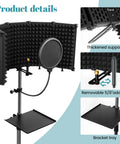 Microphone Stand With Isolation Shield For Recording Studio Foldable Tripod Mic Shield With Pop Filter Sound Insulation For Podcasts And Broadcasting Today Pro, showing foam panels and adjustable features.