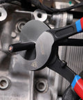 Pro Grade Heavy Duty Cable Cutter And 9 Inch Wire Snips cutting black copper wire with high density steel blades.