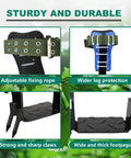 Tree Climbing Spike Set With Foot Straps And Ankle Straps, Anti Slip Climbing Tools With Foot Boards For Pruning, Forestry Work, Hunting, And Fruit Picking, Ergonomic Design, showing adjustable fixing rope and wide leg protection, sturdy claws and footpegs.