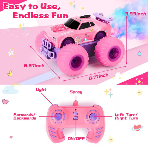 Princess Themed Remote Control Monster Truck For Girls With DIY Sticker Kit, Colorful Wheel Lights And Headlights
