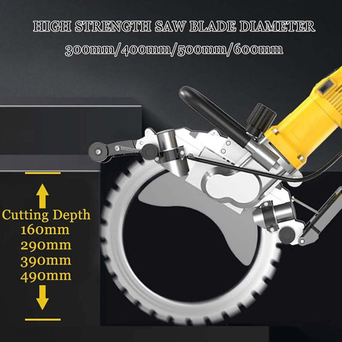 Built Different Concrete Ring Saw With Water Fed Dust Suppression Pro Grade Wall Groover For Cutting Brick Rebar Marble And Stone showing cutting depth and blade size options.