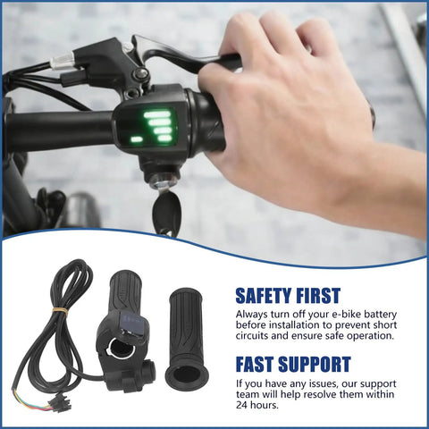 Electronic Throttle Grip Handlebar For Q20 Pro E Bike, Full Twist Throttle, 48V With LED Battery Display, Key Lock, Plug And Play, Universal Electric Bike Throttle Grip For E Bikes, Scooters And Motorcycles