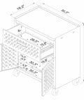 Diagram of Fortress Mobile Garage Storage Cabinet on Wheels with dimensions, full-extension drawer, and adjustable shelves visible.