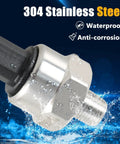 100 Psi Stainless Steel Pressure Transducer Sensor With Connector Harness And One Eighth Inch NPT Thread, waterproof and anti-corrosion