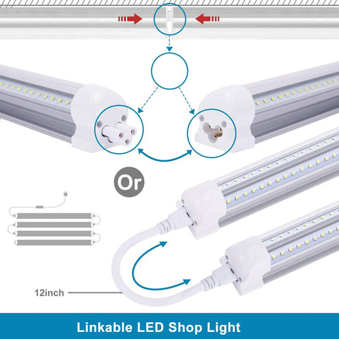 8 Foot LED Shop Light Fixture With T8 Linkable Design, Plug And Play 100W 6000K Daylight Brightness details and connection close-up