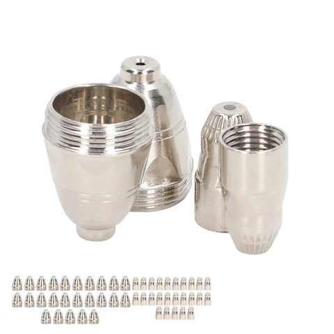 Premium Copper Plasma Cutting Torch Consumable Kit includes 50 pieces of durable copper nozzles and electrodes for welding.
