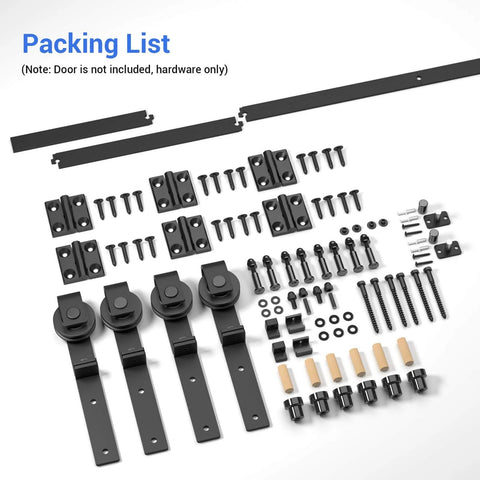 72-Inch Bi-Folding Sliding Barn Door Hardware Kit For 4 Doors, Ultra Smooth Quiet Operation, Black Track With J-Shape Rollers