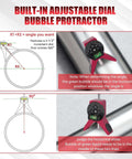 Pipe center finder tool with 4-inch Y-type base and adjustable dial bubble protractor, shown installed on a pipe.