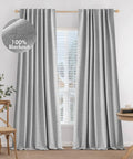 Light Grey 100 Percent Blackout Curtains, 2 Panels Set, 72 Inches Long by 52 Inches Wide Per Panel, Room Darkening Drapes installed in living room.