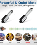 Dope Mini Electric Linear Actuator 1.2 Inch Stroke, 4.5 Lb Thrust, 12V DC, product image with motor and noise levels