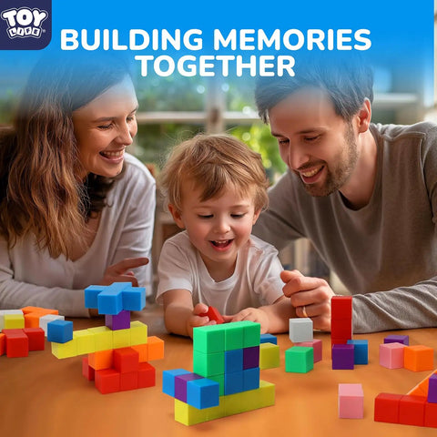 80 Piece Magnetic Blocks STEM Set For Kids Ages 3 To 8 Build Big 3D Towers Animals And Vehicles Boost Spatial Reasoning Fine Motor Skills Color Recognition And Hands On Guided STEM Play, family building colorful magnetic blocks