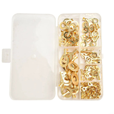 Top Tier Brass Cable Lugs Kit With 150 PCS Ring Terminals For All Your Wiring Projects From M3 To M10 Non Insulated Crimp Connectors That Are Super Durable And Conduct Electricity Like A Charm Right Now! in case with assorted brass ring terminals