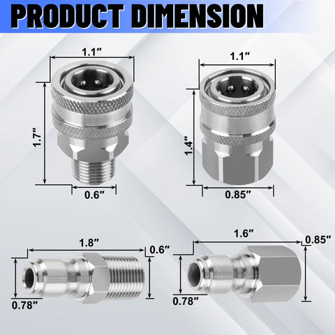 Ailbiuko stainless steel 3/8 in NPT quick-connect hose fittings, male and female, 8-piece set