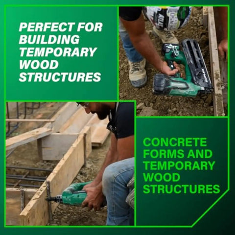 Worker using 36V Cordless Forming Nailer with 2.5Ah Battery on concrete forms at construction site