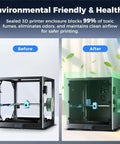 Before and after view of Metal And Tempered Glass Open Enclosure With Drag Chain And Filter Fan For SV08 Max 3D Printer Stable Temperature