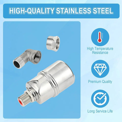 Water Level Float Valve 1/2 Inch To 3/4 Inch, 304 Stainless Steel, components shown with durability highlights