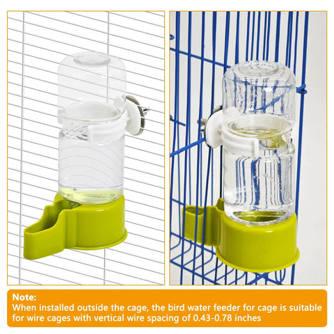 Awesome 2 Pack Automatic Bird Water Dispenser With No Mess Design For Parrot And Budgie Cages, green 140ml reservoir mounted on cage.