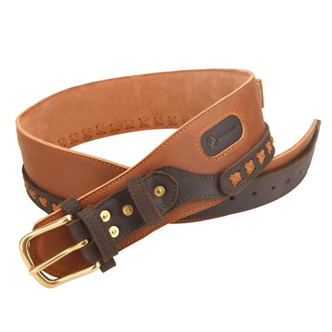 Rugged Cowhide Leather Shotgun Shell Bandolier Belt For 12 Gauge And 16 Gauge Ammo Built Tough With Handbraid Detailing, adjustable size