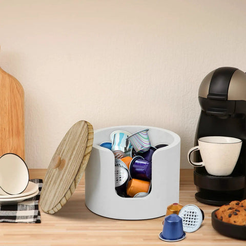 Go-To Coffee Filter Holder With Lid For Countertop Storage, storing coffee pods next to coffee maker on kitchen countertop