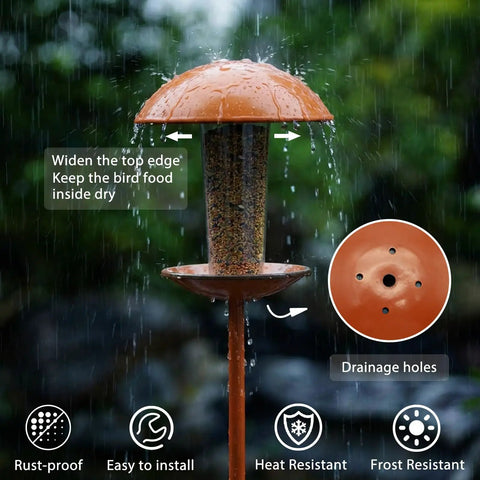 Must Have Durable Metal Bird Feeder On A Sturdy Stand Pole For Outdoor Yard Garden And Patio Decor with drainage holes