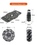 Omni Directional Mecanum Wheel Robot Chassis Kit With 4WD TT Motors Aluminum Alloy Double Layer Smart Car Platform Built For Arduino Raspberry Pi DIY STEM Projects And Tight Space Maneuvering For Makers showcasing dimensions of components.