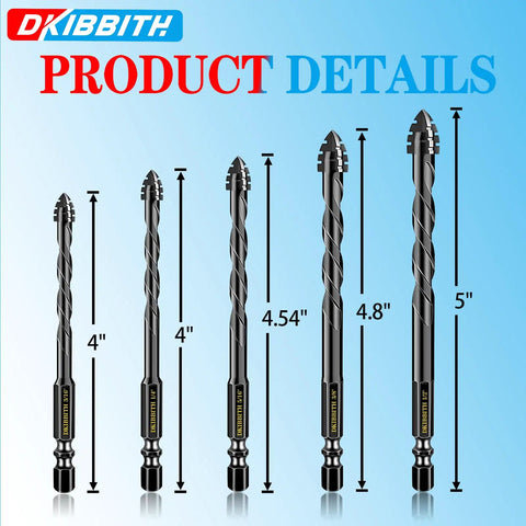 Beefy Four Flute Serrated Masonry Drill Bit Set For Fast Concrete Tile Brick Glass And Ceramic Drilling Five Piece Sizes