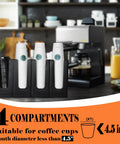 Two Pack Paper Cup And Lid Holder 4 Compartment Disposable Cup Dispenser on cafe countertop with coffee machine